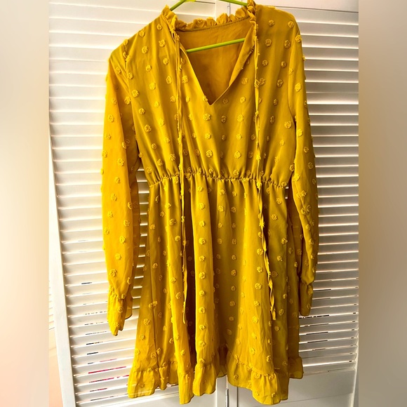 SHEIN Dresses Mustard Yellow Polka Dot Dress Poshmark